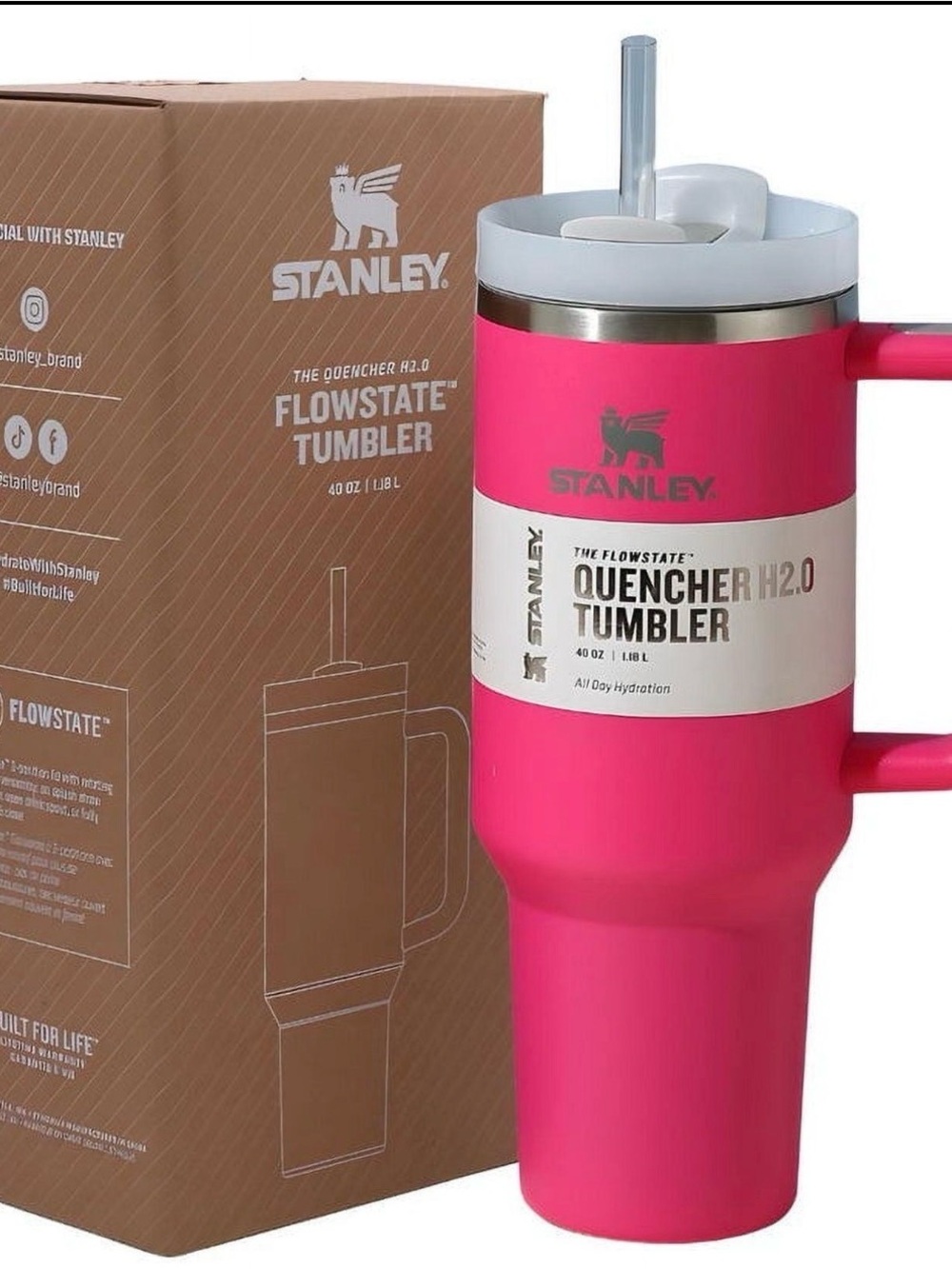 Stanley Pink Quencher Tumbler with Handle and Straw